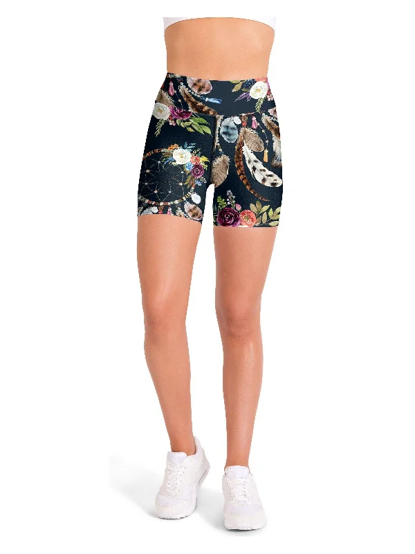 Boho Dreamcatcher and Flowers Yoga Shorts