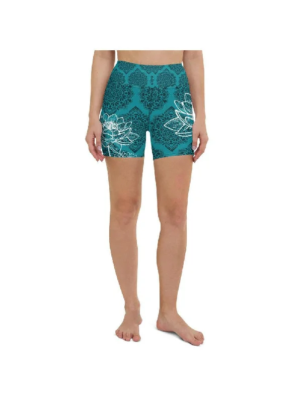 Cyan Blue Lotus Yoga Shorts