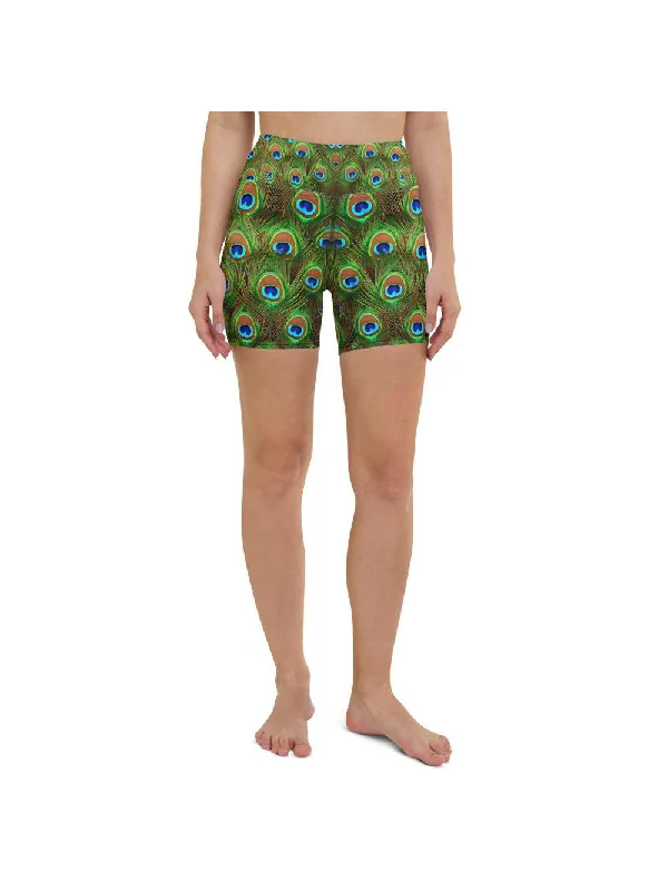 Peacock Feathered Yoga Shorts